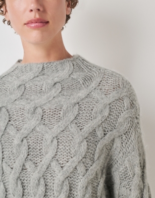 Cable Funnel Neck Sweater with Alpaca