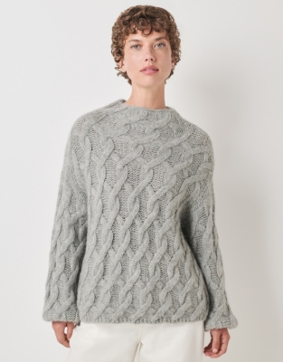 Cable Funnel Neck Sweater with Alpaca