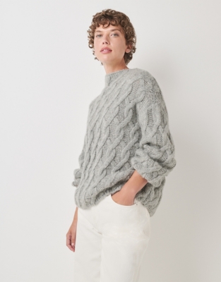 Cable Funnel Neck Sweater with Alpaca