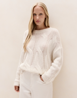 Cable Jumper with Alpaca   - Scandi White