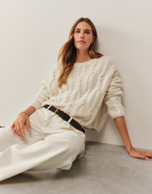 Cable Jumper with Alpaca - Pearl Cotton