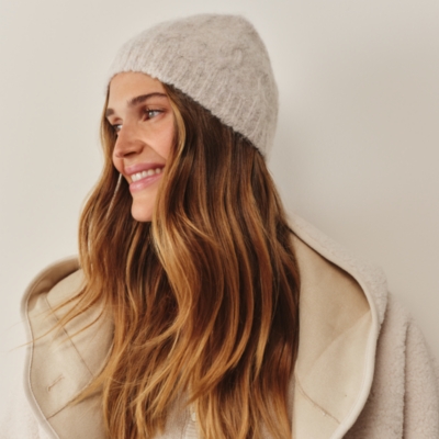 Cable Knit Beanie Hat with Alpaca