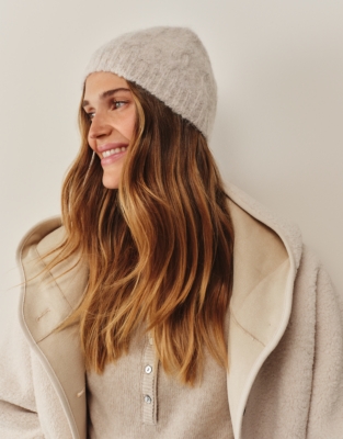 Cable Knit Beanie Hat with Alpaca