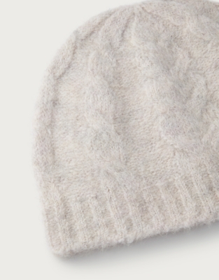 Cable Knit Beanie Hat with Alpaca