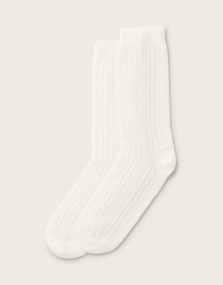Cable-Knit Bed Socks with Cashmere