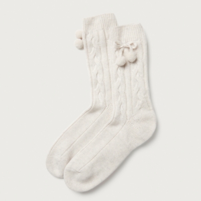 Cable Pom-Pom Socks with Cashmere