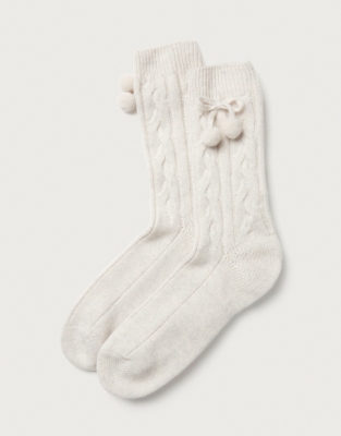 Cable Pom-Pom Socks with Cashmere
