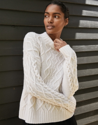 cable white sweater