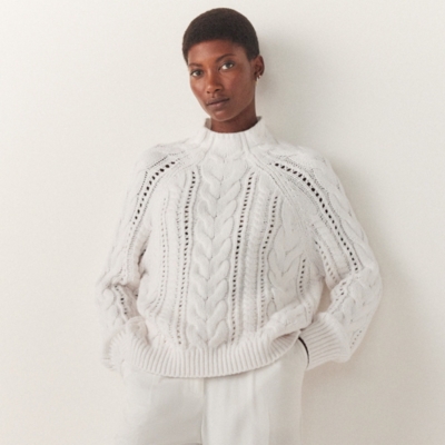 Cable knit hotsell jumper white