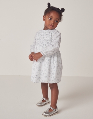 Camille Organic Cotton Shirred Frill Dress (0–18mths)