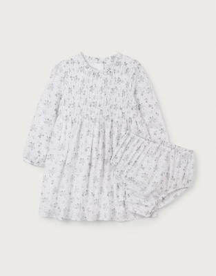Camille Organic Cotton Shirred Frill Dress (0–18mths)