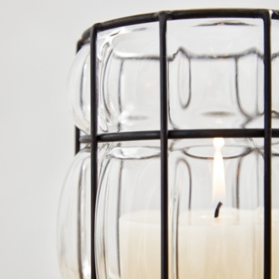 Captured Glass Small Hurricane Lantern Candle Holders The White