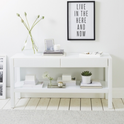 White low store console table