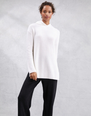 Cashmere Brushed Rib Hoodie | Jumpers & Cardigans | The White Company UK
