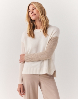 Cashmere Colourblock Sleeve Jumper | Clothing Sale | The White Company UK