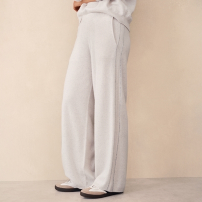 Cashmere Contrast Stitch Detail Wide-leg Jogger