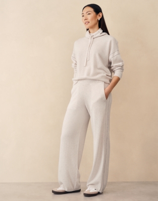 Cashmere Contrast Stitch Detail Wide-leg Jogger