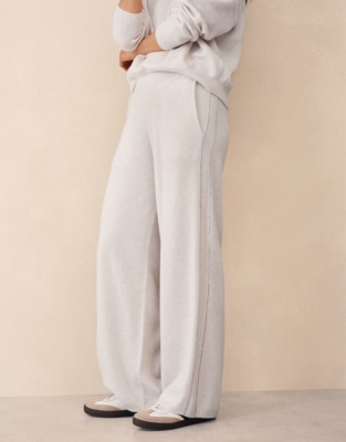 Cashmere Contrast Stitch Detail Wide-leg Jogger