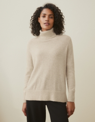 Cashmere Curved Hem Roll-Neck Jumper | Clothing Sale | The White Company UK