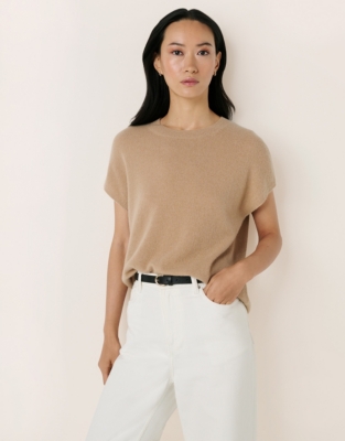 Cashmere Extended Shoulder Knitted T-Shirt