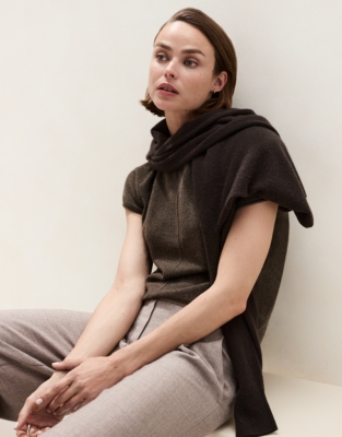 Cashmere Extended Shoulder Knitted T-shirt - Milk Chocolate Marl