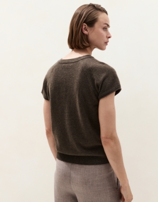 Cashmere Extended Shoulder Knitted T-shirt - Milk Chocolate Marl