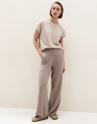 Cashmere Extended Shoulder Knitted T-shirt - Natural Marl