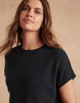 Cashmere Extended Shoulder Knitted Tee - Slate Gray