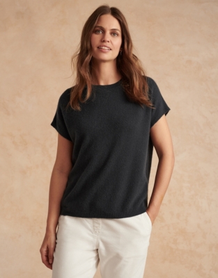 Cashmere Extended Shoulder Knitted Tee - Slate Gray