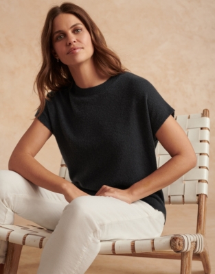 Cashmere Extended Shoulder Knitted Tee - Slate Gray