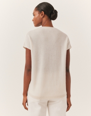 Cashmere Extended Shoulder Knitted Tee - Porcelain