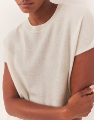 Cashmere Extended Shoulder Knitted Tee - Porcelain