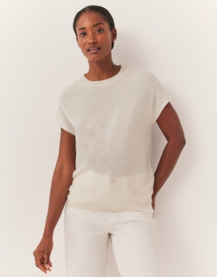 Cashmere Extended Shoulder Knitted Tee - Porcelain