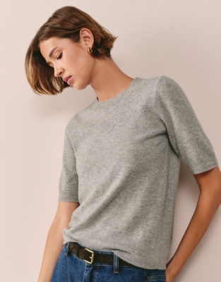 Cashmere Knitted T-shirt - Mid Grey Marl