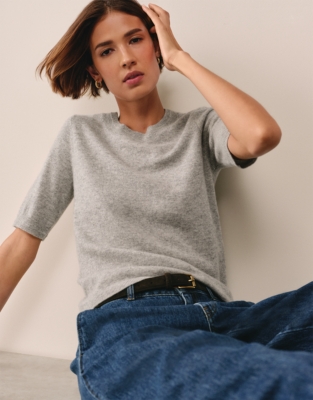 Cashmere Knitted T-shirt - Mid Grey Marl