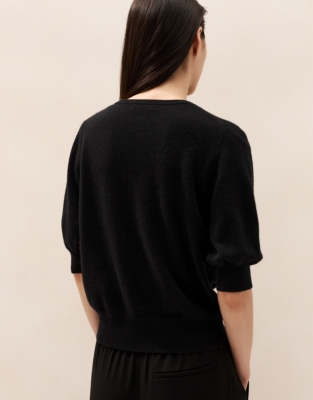 Cashmere Knitted V-Neck T-Shirt - Black