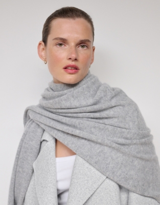 Cashmere Layering Blanket Scarf - Mid Grey Marl