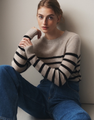 Cashmere Layering Crew Neck Stripe Sweater | Sweaters & Cardigans | The ...