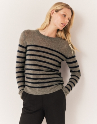 Cashmere Layering Crew Neck Stripe Sweater