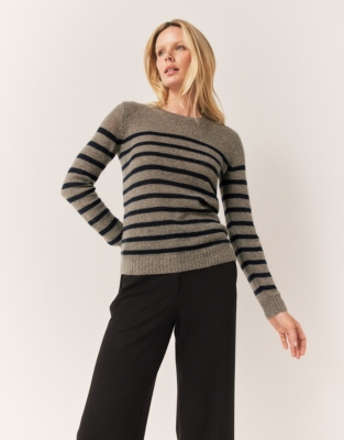 Cashmere Layering Crew Neck Stripe Sweater