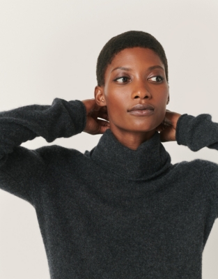 Cashmere Layering Funnel Neck Jumper - Dark Charcoal Marl