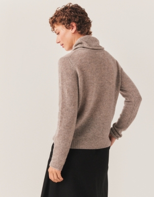 Cashmere Layering Funnel Neck Jumper - Oatmeal Marl