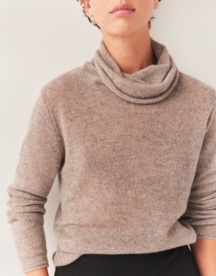 Cashmere Layering Funnel Neck Jumper - Oatmeal Marl