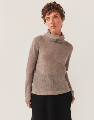 Cashmere Layering Funnel Neck Jumper - Oatmeal Marl