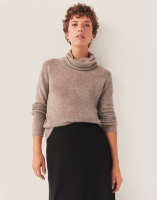 Cashmere Layering Funnel Neck Jumper - Oatmeal Marl