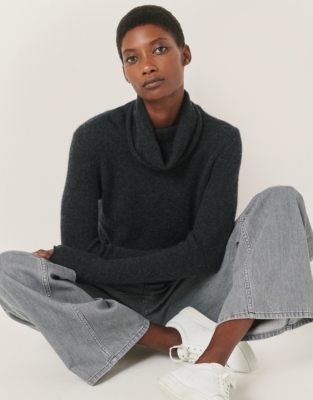 Cashmere Layering Funnel Neck Sweater - Dark Charcoal Marl
