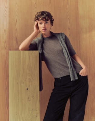 Cashmere Layering Knitted Tee - Clay