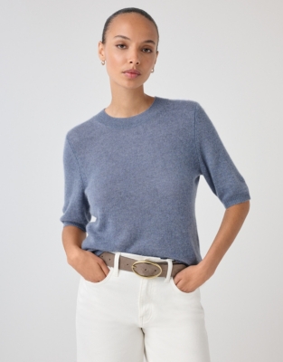 Cashmere Layering Knitted Tee - Indigo Marl