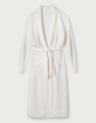 Cashmere Long Shawl-Collar Robe - Porcelain