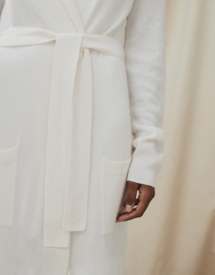 Cashmere Long Shawl-Collar Robe - Porcelain